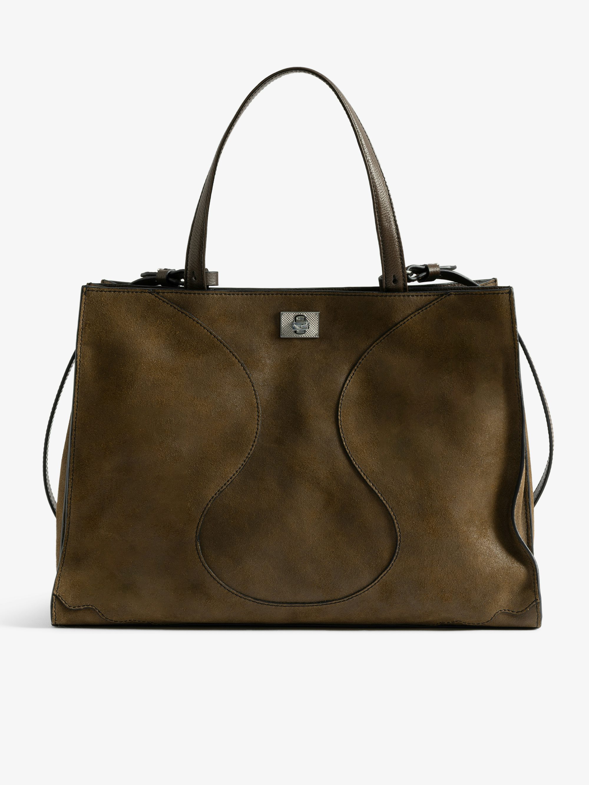 Jack Bag - Suede leather bag with signature clasp, featuring two compartments, one handle and adjustable strap.